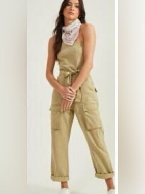 Altar’d State Olive Khaki strapless Utility jumpsuit. Size small